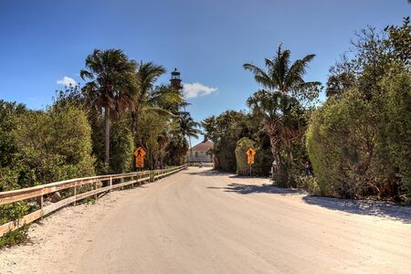 Road leading to the Lighthouse at Lighthouse Beach Park in Sanibel, Floridaの写真素材