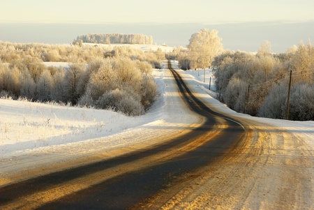 Winter road. Bautiful and dangerous way. Somewhere in Russia.の写真素材