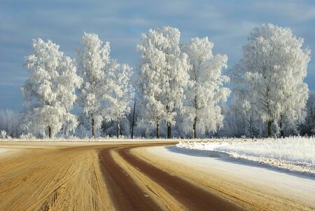 Winter road. Bautiful and dangerous way. Somewhere in Russia.の写真素材