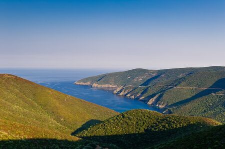 Southern cape of Sithonia, Greece. View from mountain road.の写真素材