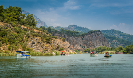 Excursion tour on Dalyan river valley. Ekincik, Turkeyの写真素材