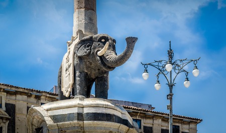 Elephant column statue in Catania, Sicily, Italyの写真素材