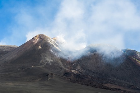 Etna vulcano mountains with fog. Sicily, Italyの写真素材