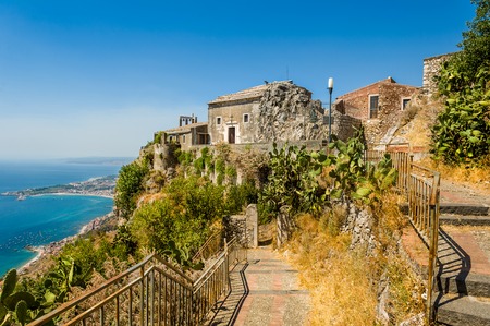 Taormina town medieval church view from high. Sicily, Italy