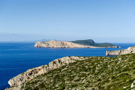 Seascape of Balearic islands, Spain. Isla de Cabrera rocks.の写真素材