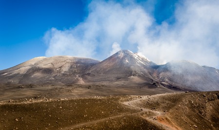Mount Etna volcano peaks with smoke landscape. Sicily, Italyの写真素材
