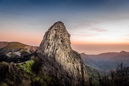 High rock at sunset landscape. La Gomera island, Spainの写真素材