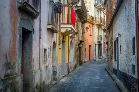 Forsa dAgro narrow medieval street. Sicily, Italyの写真素材