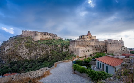 Castello di Milazzo ancient fortress in south of Sicily, Italyのeditorial素材