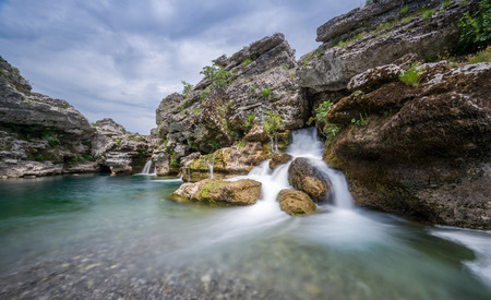 Waterfalls in the rocky canyon of Cijevna river. Podgorica, Montenegro.の写真素材