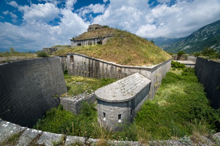 Thurmfort Gorazda fortress wide angle view with walls and outer walls and inner buildings....