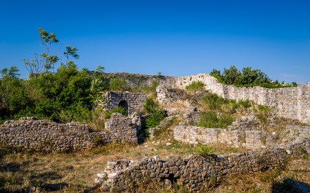 Archaeological site with medieval fortress ruins. Ulcinj old town, Montenegro.の写真素材