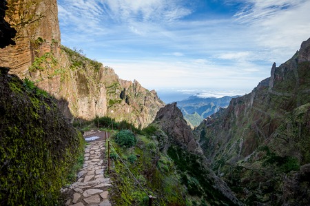 Pico Arieiro to Pico Ruivo hiking walk. Madeira island, Portugal.の写真素材