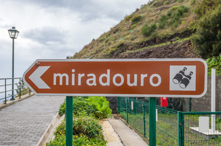 Miradouro road sign means lookout or sightseeing and tourist attraction place in Portugal.の写真素材