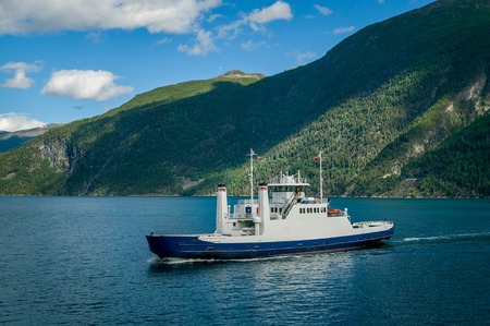 Close view at small ferry on the waterの写真素材