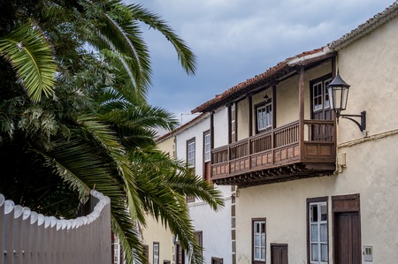 Traditional Canary islands wooden balcony in Garachicoの写真素材