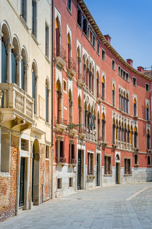 Historic buildings in the center of Venice. Popular touristic walking route.の写真素材
