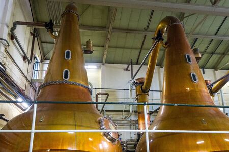 Scottish distillery tour - whisky malting vintage equipment. Island of Islay, Inner Hebrides, Scotland.の写真素材