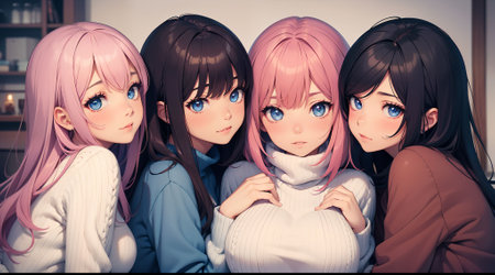 Friends meeting for four in the eveningの写真素材