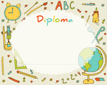 Preschool Elementary school. Kids Diploma certificate background design template. School diploma.のイラスト素材