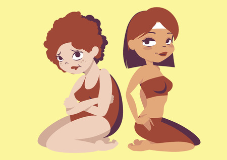 Happy slender and unhappy fat girlsのイラスト素材