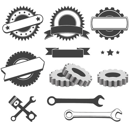 Set to of badge, emblem or  element for mechanic, garage, car repair, auto serviceのイラスト素材