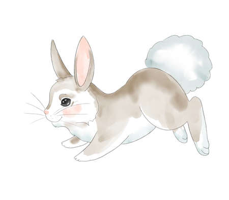 Cute little white cartoon hare. easter bunny with eggs. Happy easterの写真素材