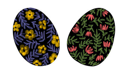 Easter drawing consisting of multi-colored eggs. Watercolor drawingの写真素材