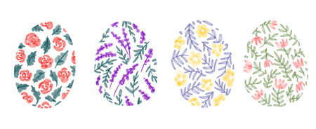 Easter drawing consisting of multi-colored eggs. Watercolor drawingの写真素材