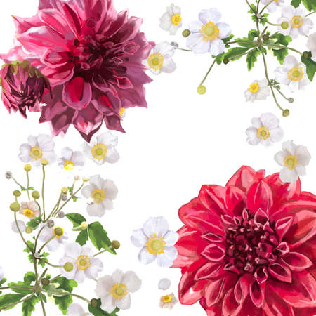 Set of watercolor plants and flowers, illustration design elements isolated on white background. Collection decorative plants for textile, wallpapers, wedding, greeting or invitation card.の写真素材