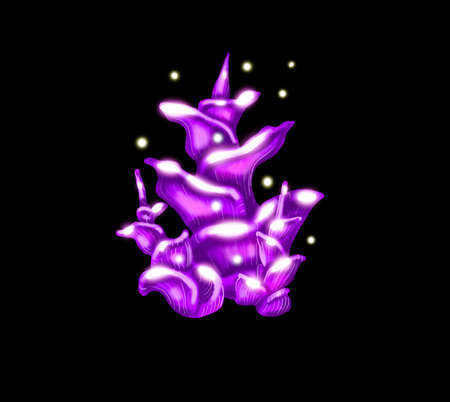 luminescent mushrooms glowing brightly at night. Beautiful fantasy mushrooms set. illustration of magic unusual elements of nature isolated on black backgroundの写真素材