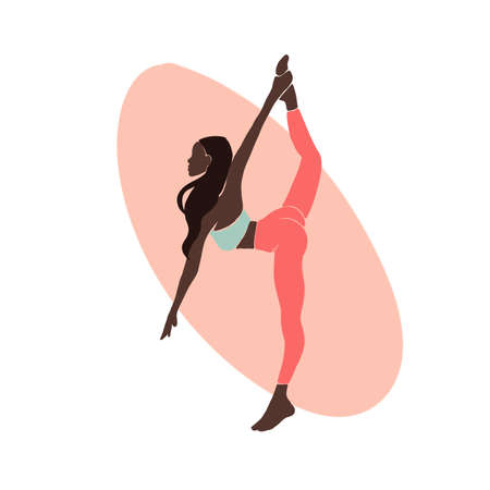 Young girl yoga posing. Flat style illustration. african american girlの写真素材