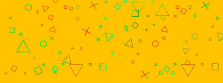 game pieces: triangle, cross, square and circle. illustration rectangular yellow background