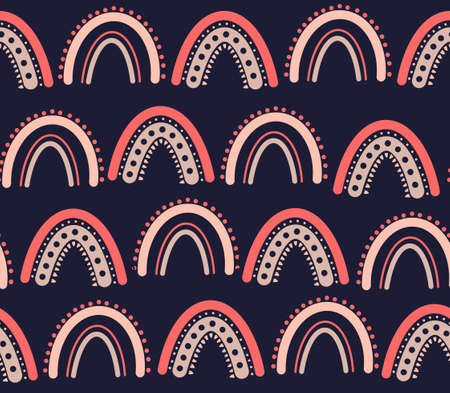 Kids hand drawn seamless pattern with golden rainbows. Summer minimalistic background. Pastel colors for girls. Scandinavian design. Print for babys design. Kids patternの写真素材