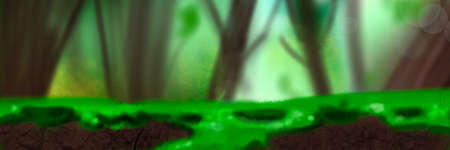 A gaming background, nature landscape. Day forest with magical trees and a lake. Realisticの写真素材