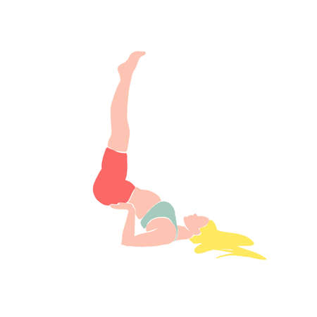 Young girl yoga posing. Flat style illustration. Blondの写真素材