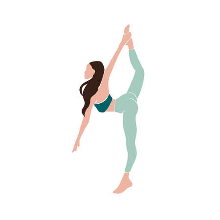 Young girl yoga posing. Flat style illustration. Blondの写真素材