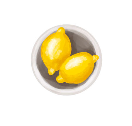 Watercolor yellow lemon. Lemon juicy. Organic fruitsの写真素材