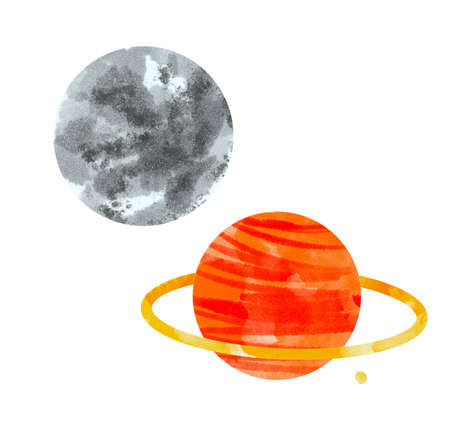 Watercolor Space Planets. Watercolor Space clipart, Cosmos, retro planets isolated. Comets, moon, stars, osteroid, stylized planets set - illustration. Vintage planets illustの写真素材