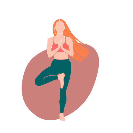 Set Young girl yoga posing. Flat style illustration.の写真素材