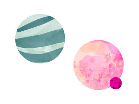 Watercolor Space Planets. Watercolor Space clipart, Cosmos, retro planets isolated. Comets, moon, stars, osteroid, stylized planets set - illustration. Vintage planets illustの写真素材