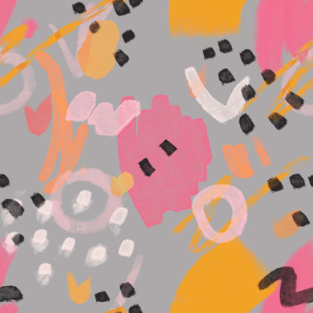 seamless pattern illustration with watercolor black, gray, blue, pink and beige spots and blemishes. Will be good for decor a postcard, posters,gift decor, wrapping paper, gift boxes, fabric and etc.の写真素材