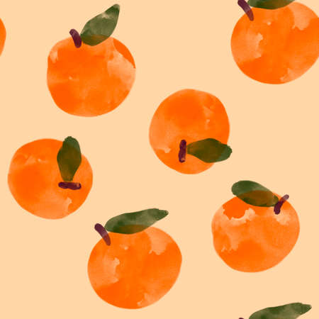 Seamless pattern with pink peaches. For wrapping paper and fabric. Elements for decoration and baby room interior. Hand drawn watercolor illustration.の写真素材