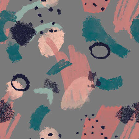 seamless pattern illustration with watercolor black, gray, blue, pink and beige spots and blemishes. Will be good for decor a postcard, posters,gift decor, wrapping paper, gift boxes, fabric and etc.の写真素材