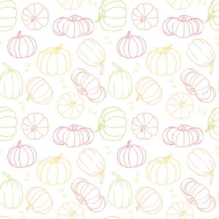 Beautiful pumpkin halloween thanksgiving seamless pattern, cute cartoon pumpkins hand drawn background, great for seasonal textile prints, holiday banners, backdrops or wallpapersの写真素材