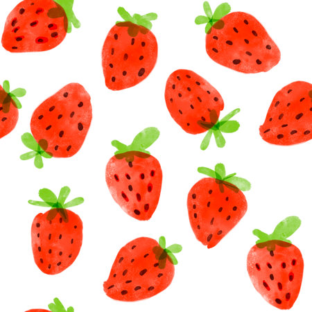 Seamless pattern with watercolor hand drawn cute strawberries on white background.の写真素材