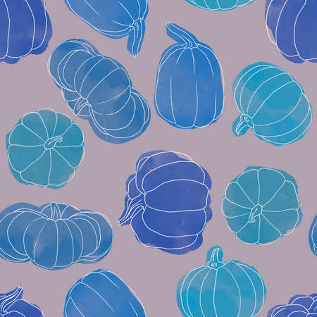 Beautiful pumpkin halloween thanksgiving seamless pattern, cute cartoon pumpkins hand drawn background, great for seasonal textile prints, holiday banners, backdrops or wallpapersの写真素材