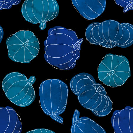 Beautiful pumpkin halloween thanksgiving seamless pattern, cute cartoon pumpkins hand drawn background, great for seasonal textile prints, holiday banners, backdrops or wallpapersの写真素材