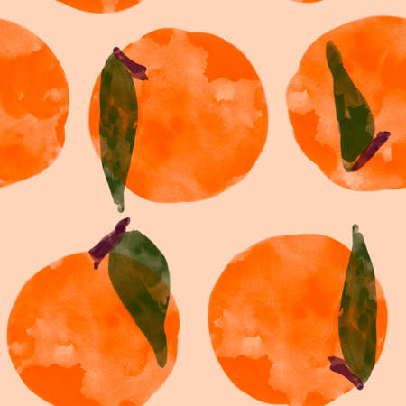 Seamless pattern with pink peaches. For wrapping paper and fabric. Elements for decoration and baby room interior. Hand drawn watercolor illustration.の写真素材