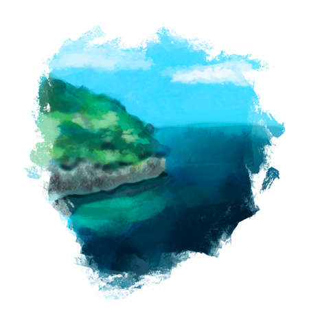 Hand drawn sketch with landscape. Watercolor drawn sketch with seascape.の写真素材